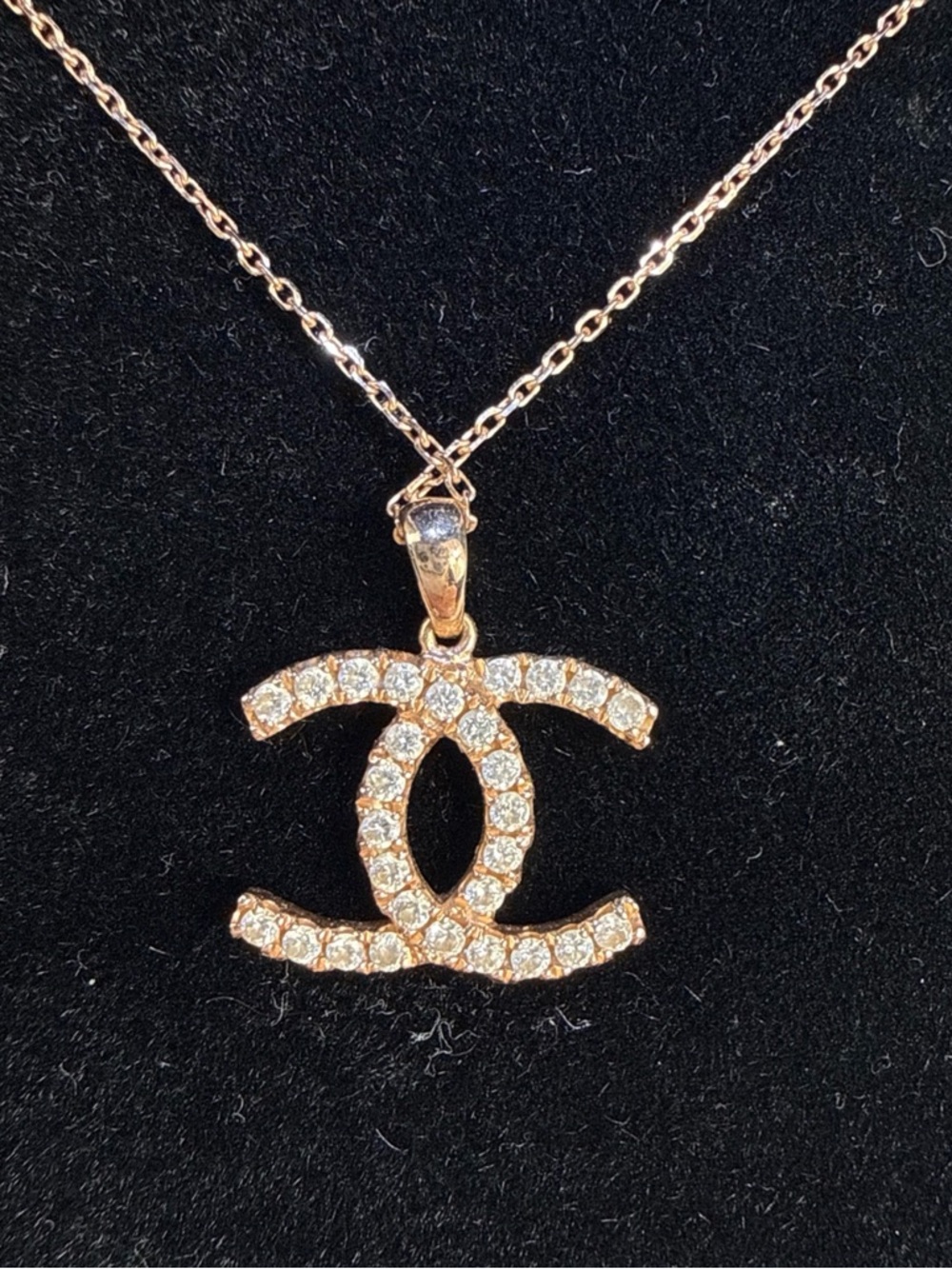 14K Solid Rose Gold 1/4 Carat Diamond CC Charm Necklace & Earrings Set